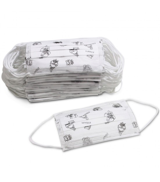 Little Story - Child Face Mask  3-Ply - 50 Pcs - White Printed